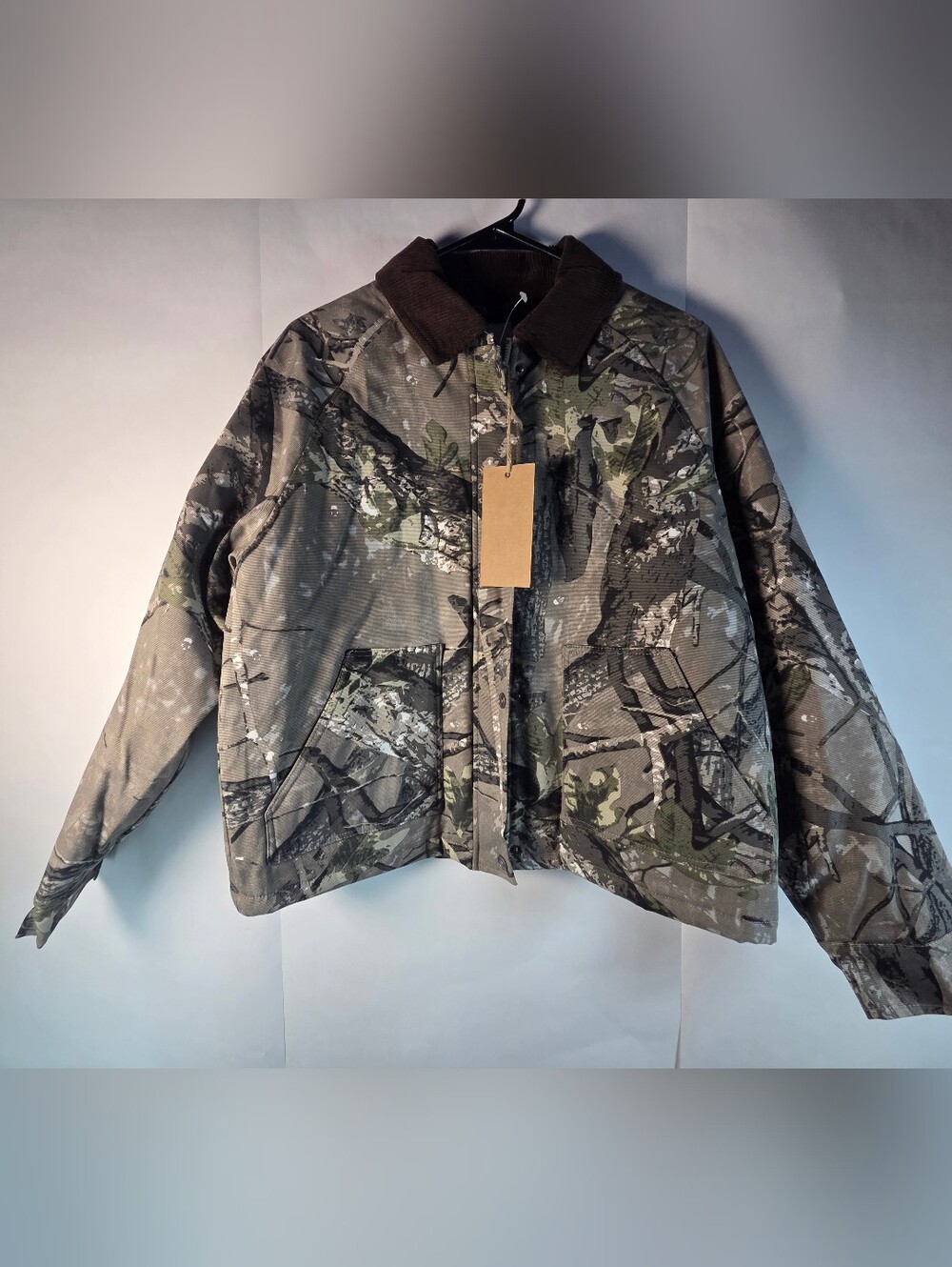 Thread & Supply Camouflage Quilted Puffer Jacket with Brown Collar